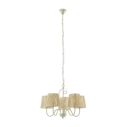 Lucande Eugenia -kattokruunu, 5-lamppuinen, köysi, halkaisija 65 cm, beige