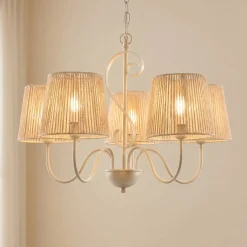 Lucande Eugenia -kattokruunu, 5-lamppuinen, köysi, halkaisija 65 cm, beige