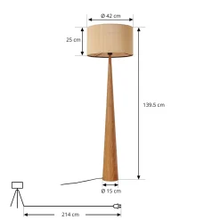 Lucande Fabrena lattiavalaisin, luonnonväri, bambu, korkeus 138 cm