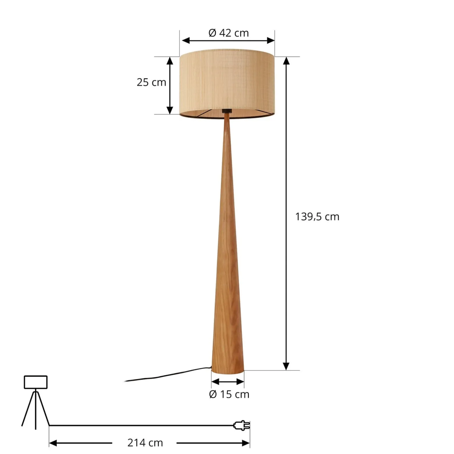 Lucande Fabrena lattiavalaisin, luonnonväri, bambu, korkeus 138 cm