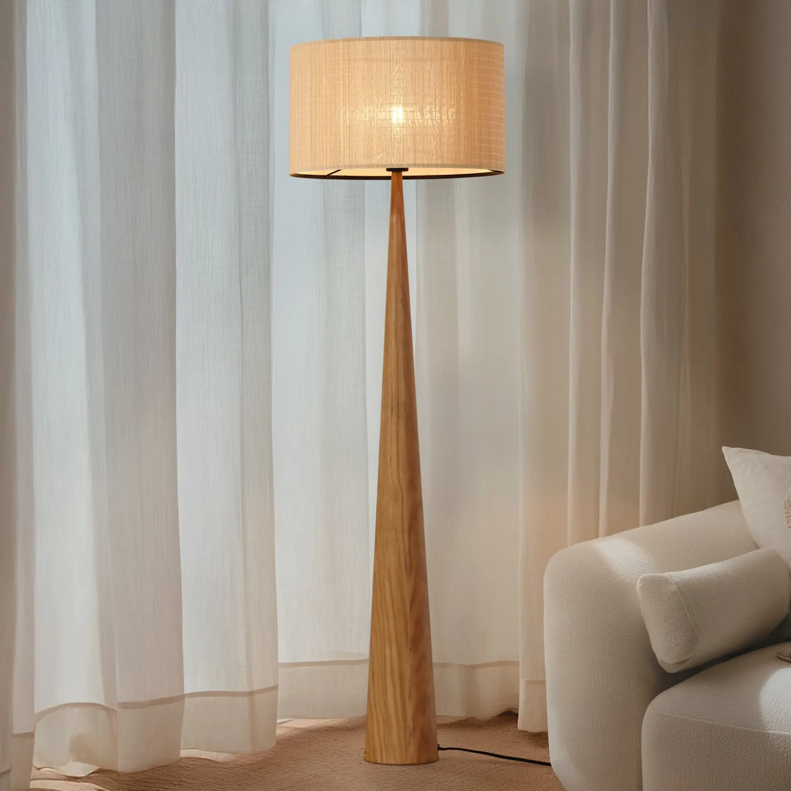 Lucande Fabrena lattiavalaisin, luonnonväri, bambu, korkeus 138 cm