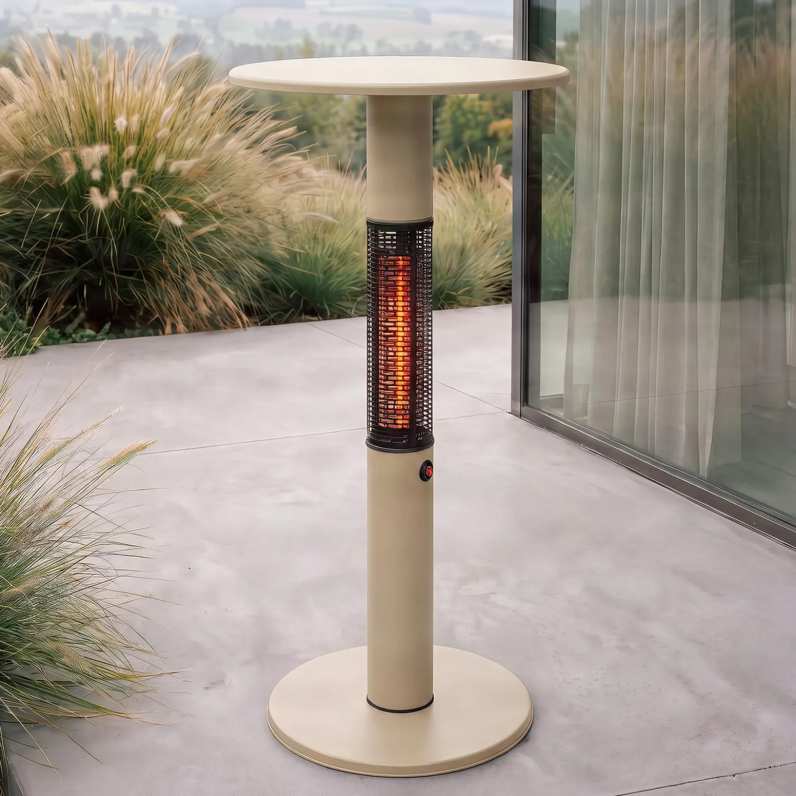 Lucande Flamara -terassilämmitin, beige, korkeus 110 cm, IP55