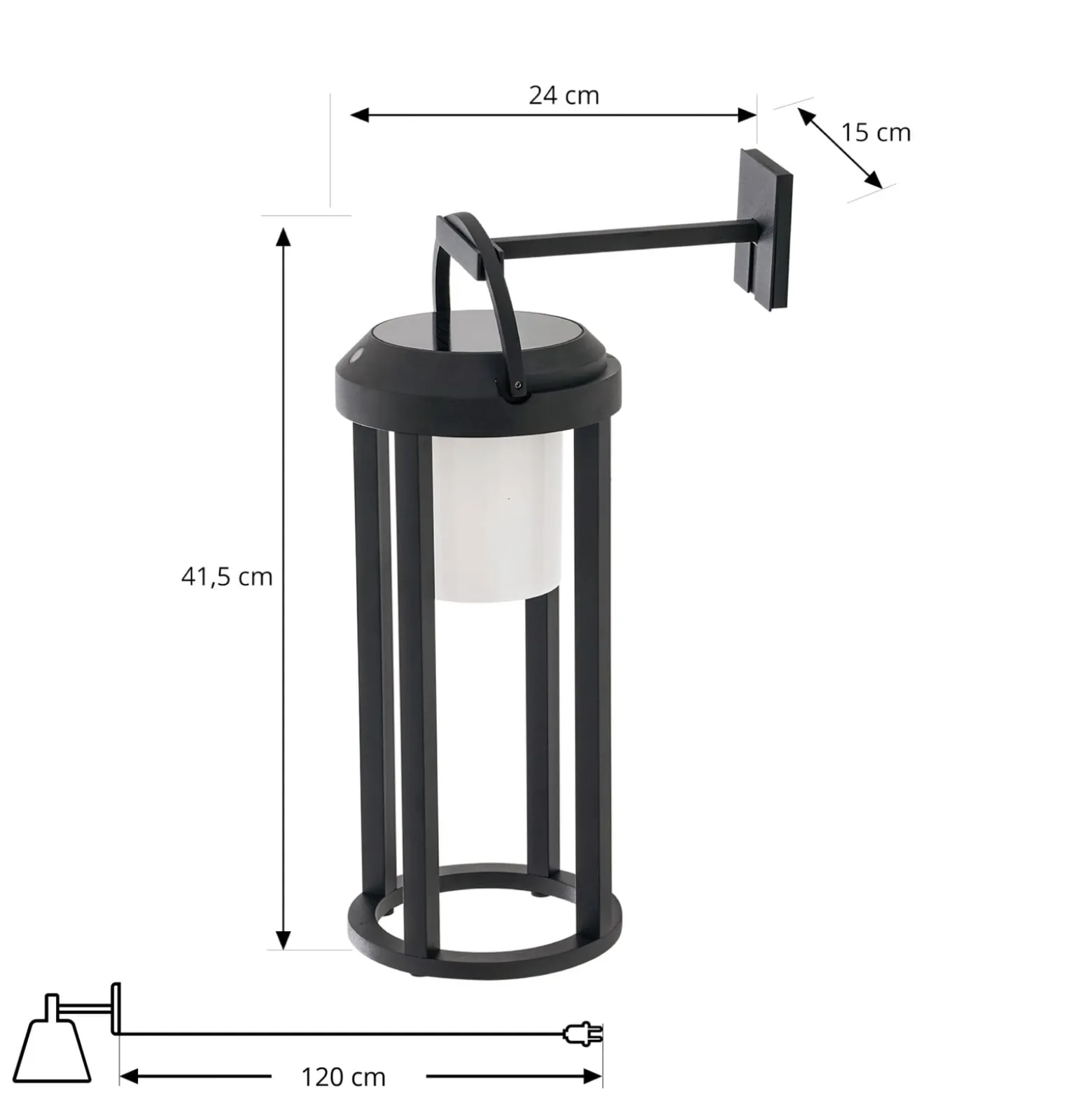 Lucande 2-in-1 LED-aurinkovalaisin Tilena, musta, pyöreä, alumiinia