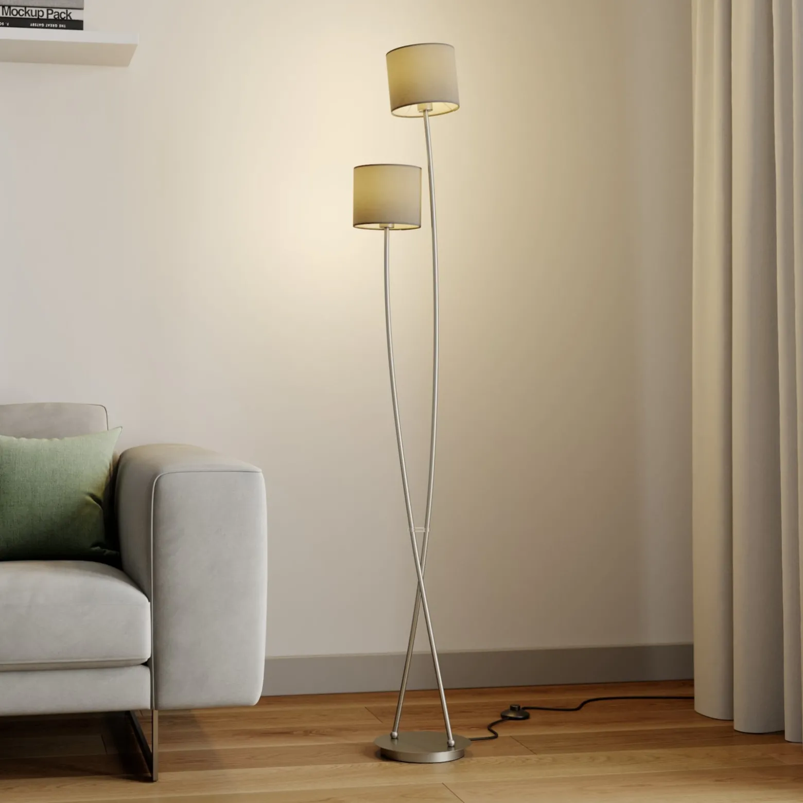 Lucande Juljana -lattiavalo, 2-lamp., kangas