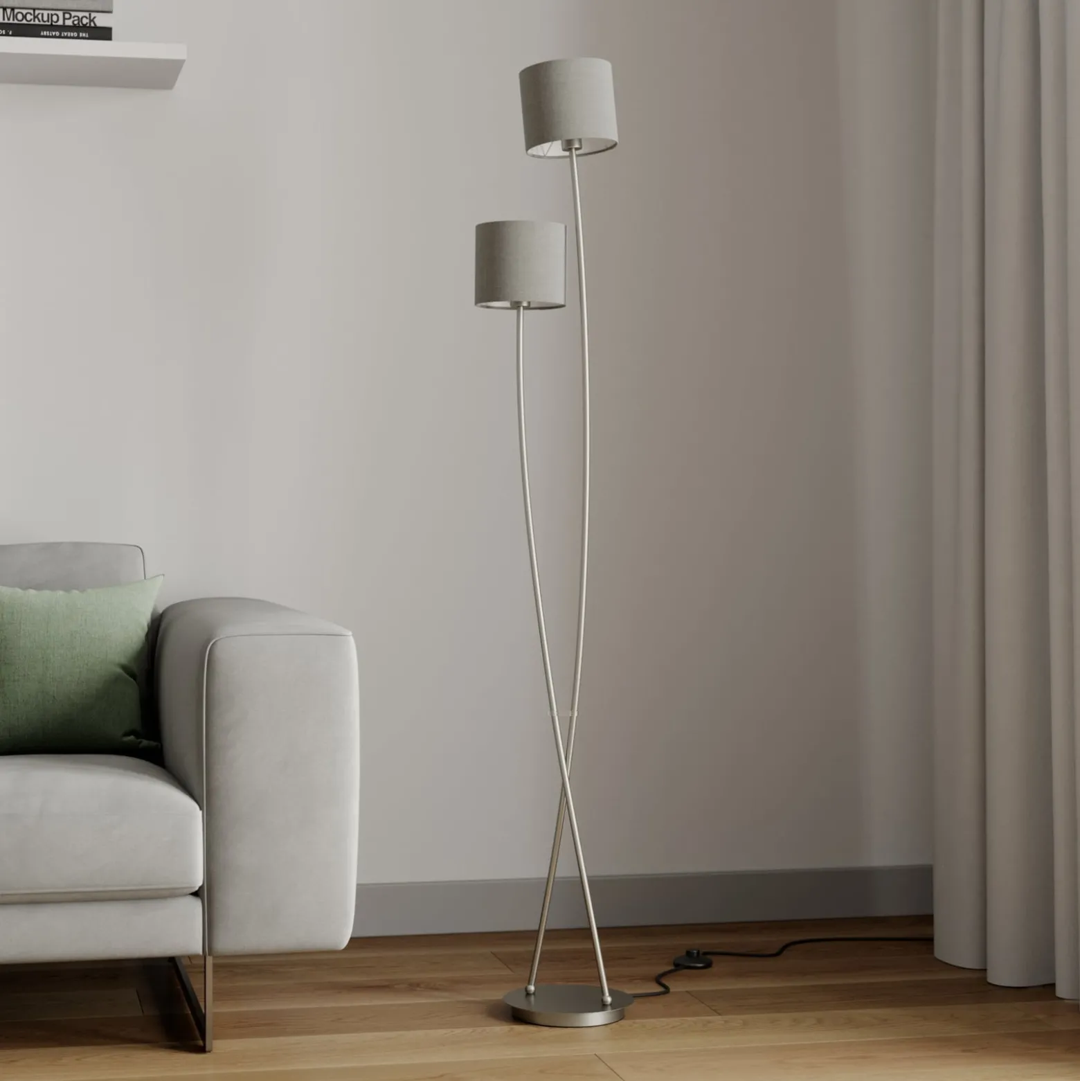 Lucande Juljana -lattiavalo, 2-lamp., kangas
