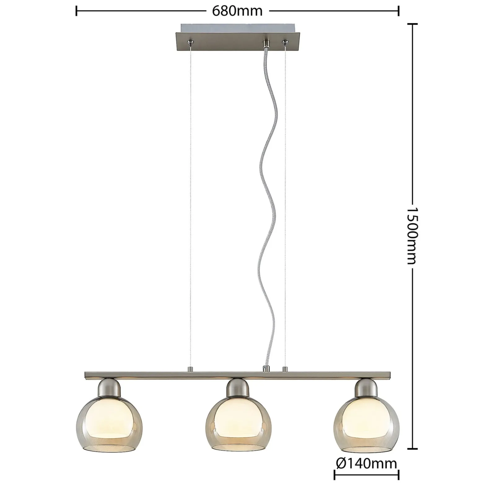 Lucande Kaiya riippuvalaisin, 3-lamppuinen, Ø 14 cm, pitkänomainen