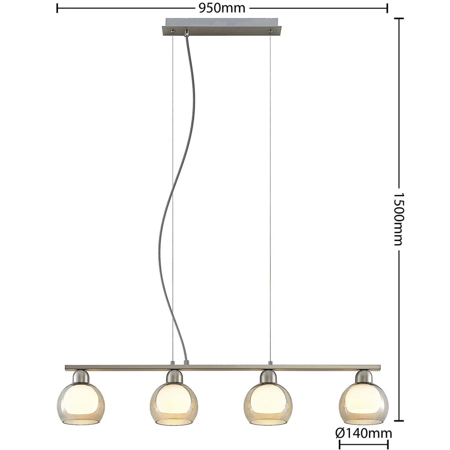 Lucande Kaiya riipuvaloitus, lasia, 4-lamppuinen