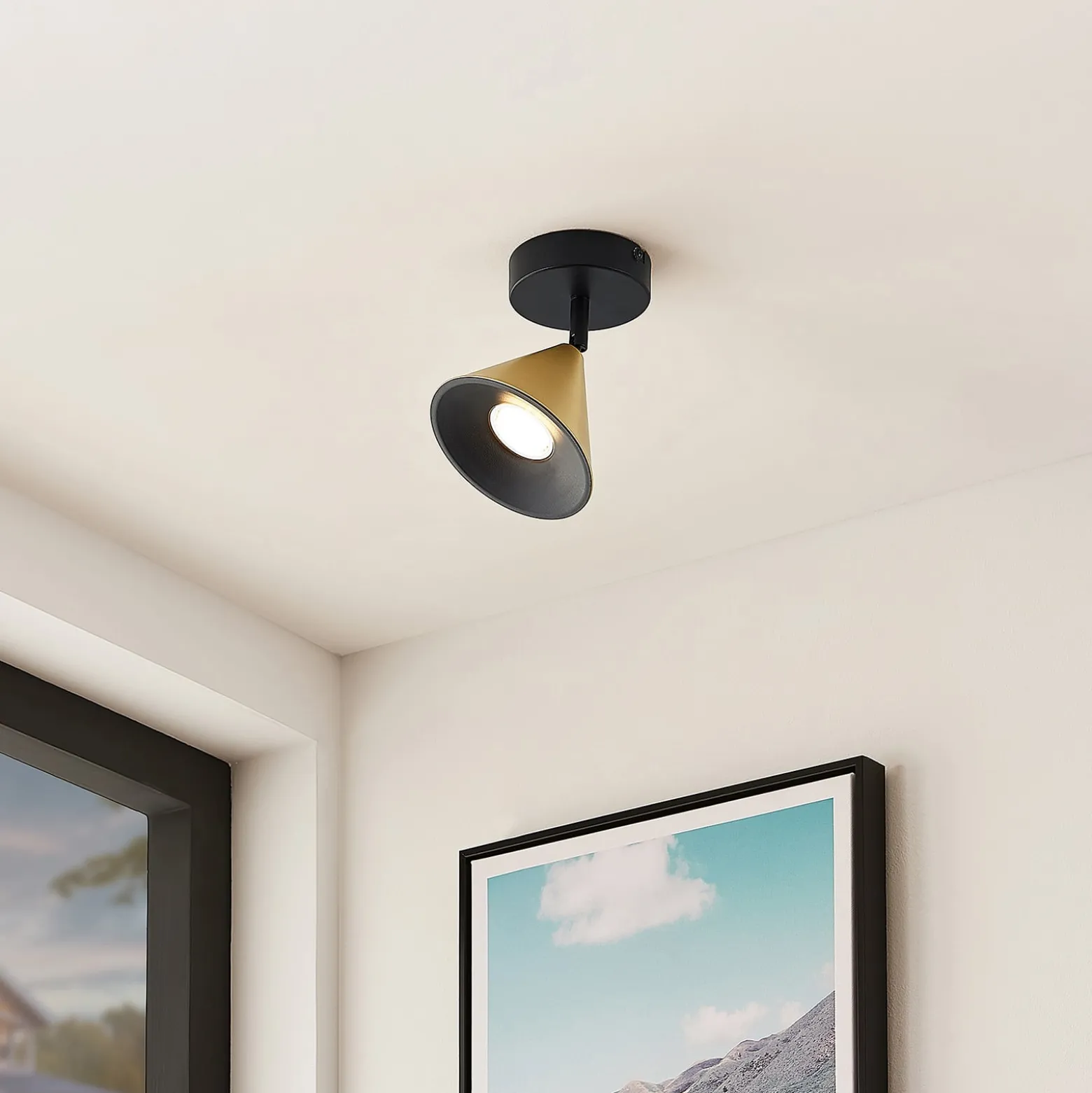 Lucande Kartio -kattovalaisin, 1-lamp., messinki