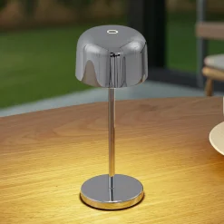 Lucande LED-akkukäyttöinen pöytävalaisin Quill, kromi, CCT, himmennettävä