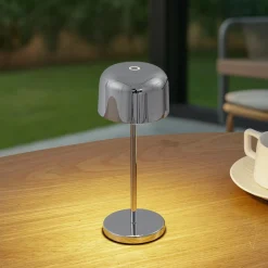 Lucande LED-akkukäyttöinen pöytävalaisin Quill, kromi, CCT, himmennettävä