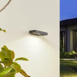 Lucande LED-aurinkokäyttöinen seinävalaisin Tavon, kulmikas, musta, anturi