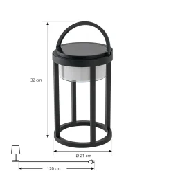 Lucande LED-aurinkopöytävalaisin Tilena, pyöreä, musta, himmennettävä