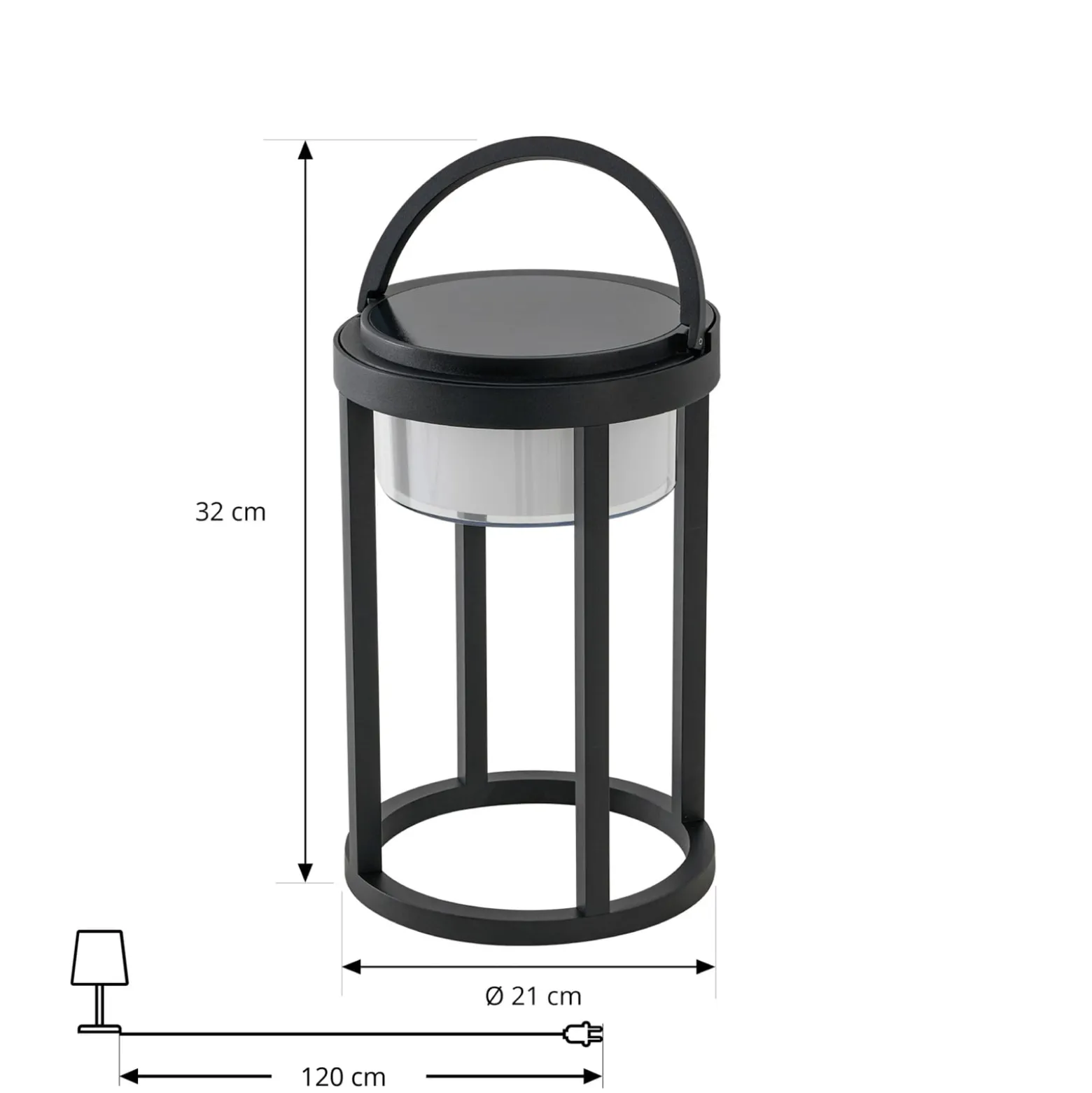 Lucande LED-aurinkopöytävalaisin Tilena, pyöreä, musta, himmennettävä
