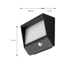 Lucande LED-aurinkoseinävalaisin Dava, 14 cm korkea, alumiini, anturi