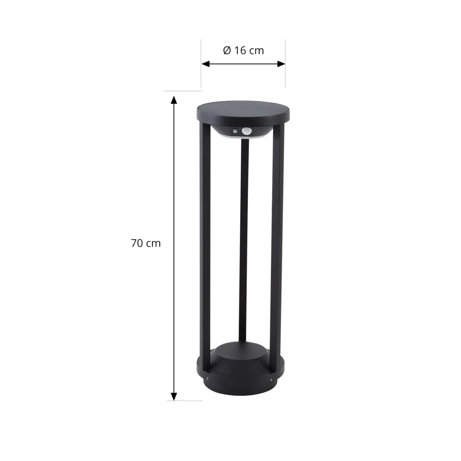 Lucande LED-aurinkovalaisin Nilea, Ø 16 cm, musta, anturi