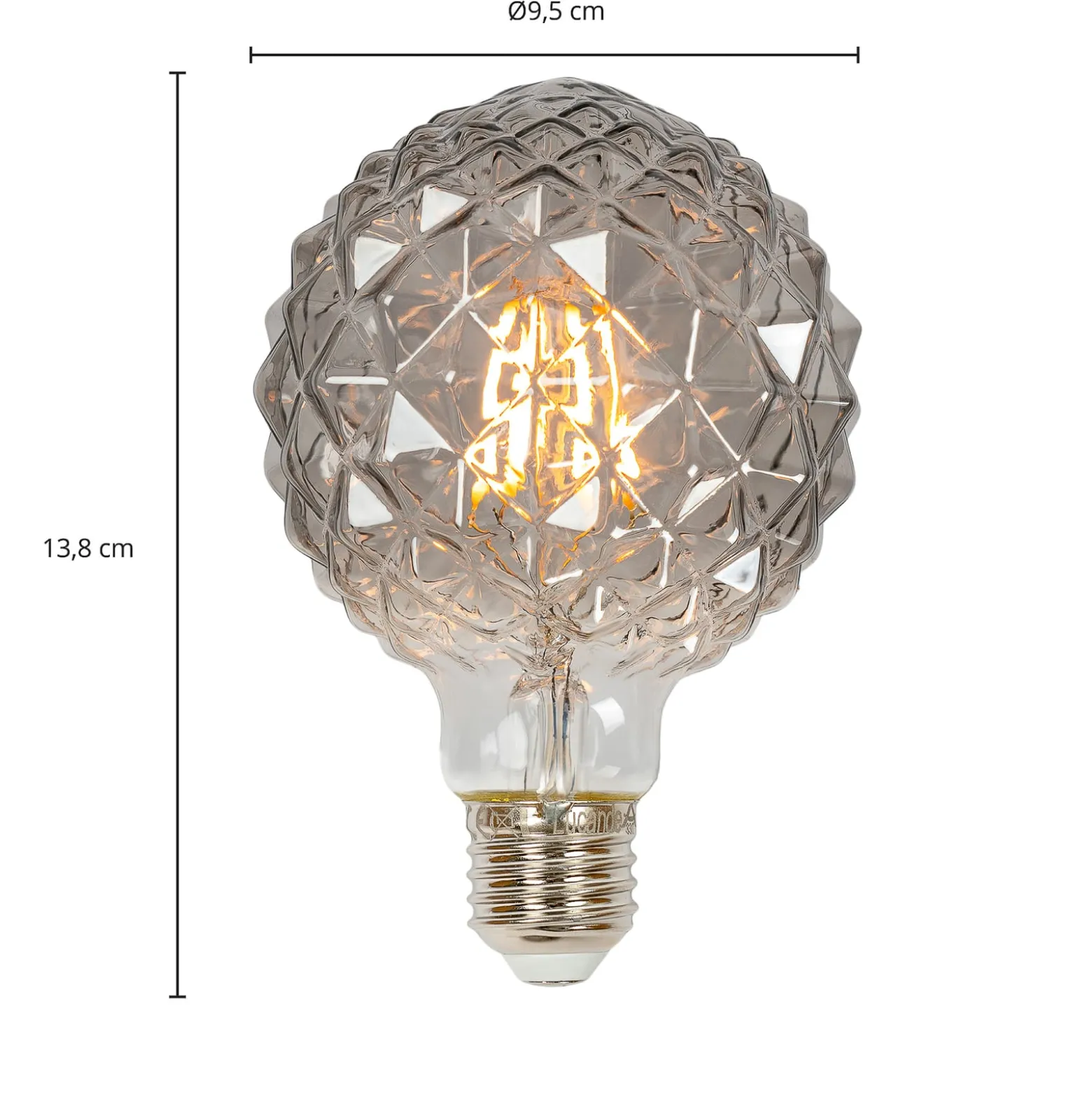 Lucande LED-globe-lamppu G95, E27 3,8 W, 1800 K, rakenne, savu