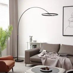 Lucande LED kaareva lattiavalaisin Virvera, pyöreä, musta, metallia