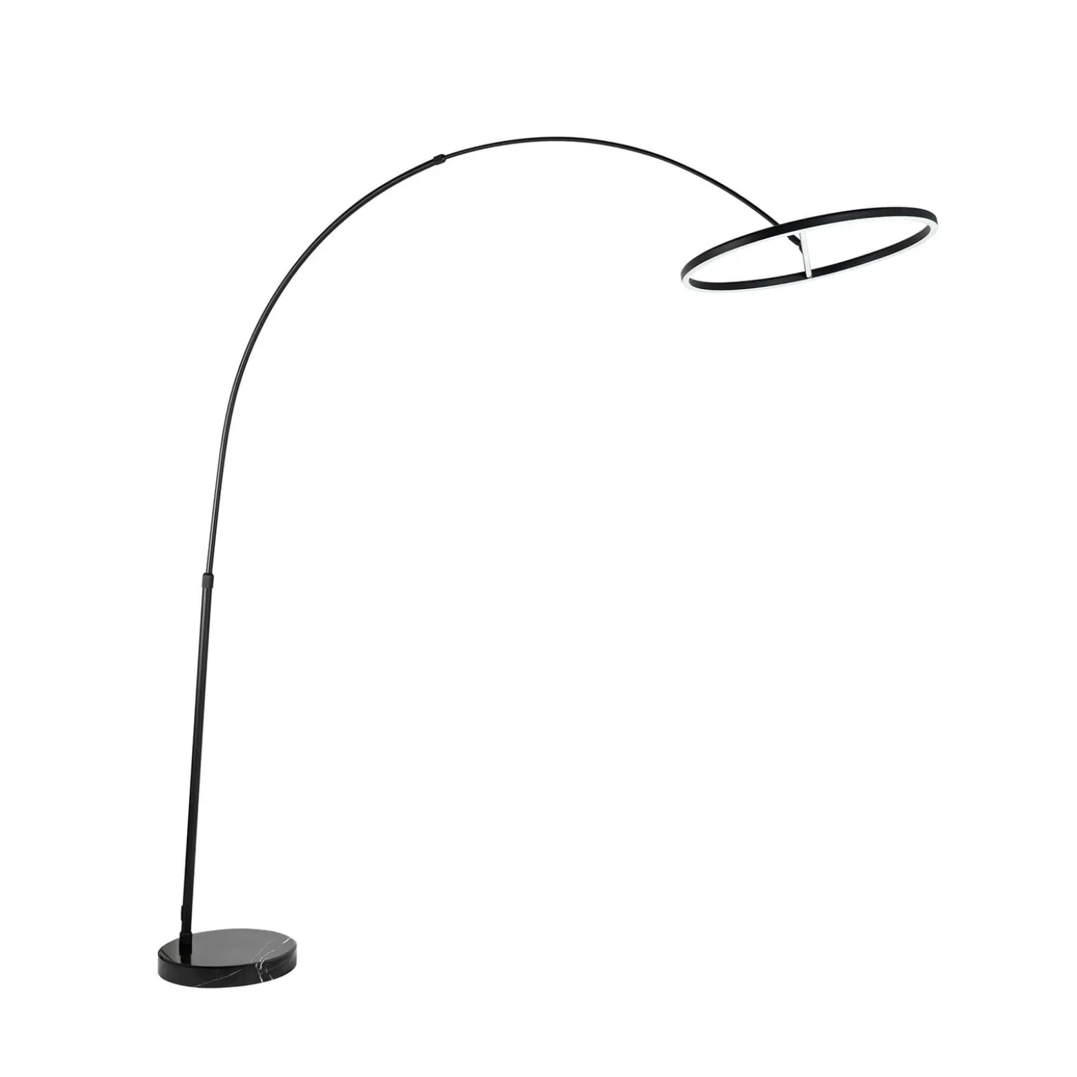 Lucande LED kaareva lattiavalaisin Virvera, pyöreä, musta, metallia