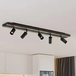 Lucande LED-kattokohdevalo Tiron, 5-lamppuinen, 100 cm, tammi