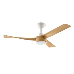 Lucande LED-kattotuuletin Airona, valkoinen/puu, DC, hiljainen, himmennettävä
