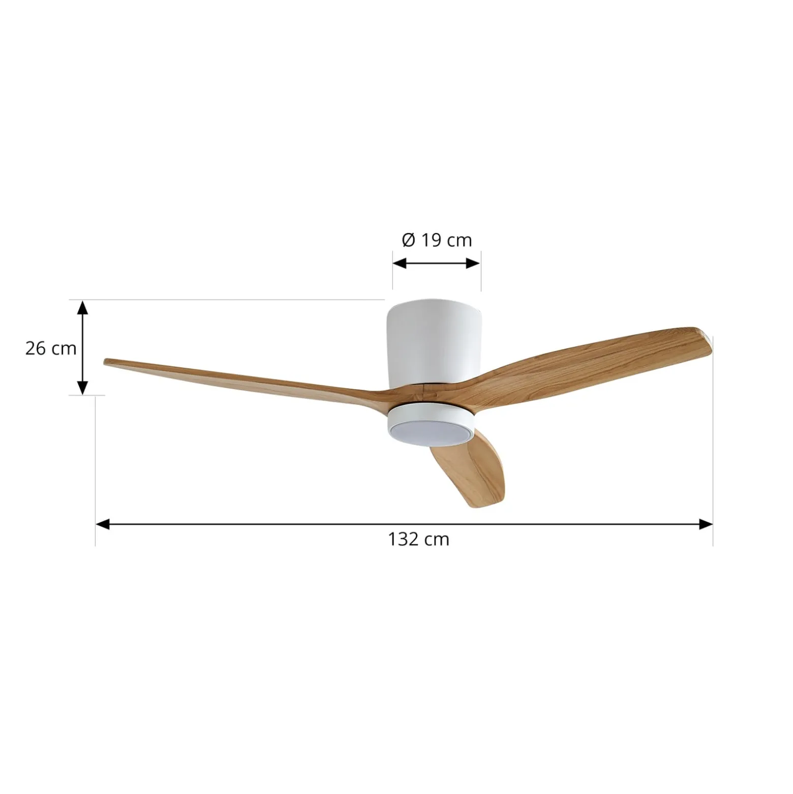 Lucande LED-kattotuuletin Faipari, vaalea puu, DC, 132 cm