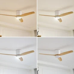 Lucande LED-kattotuuletin Faipari, vaalea puu, DC, 132 cm