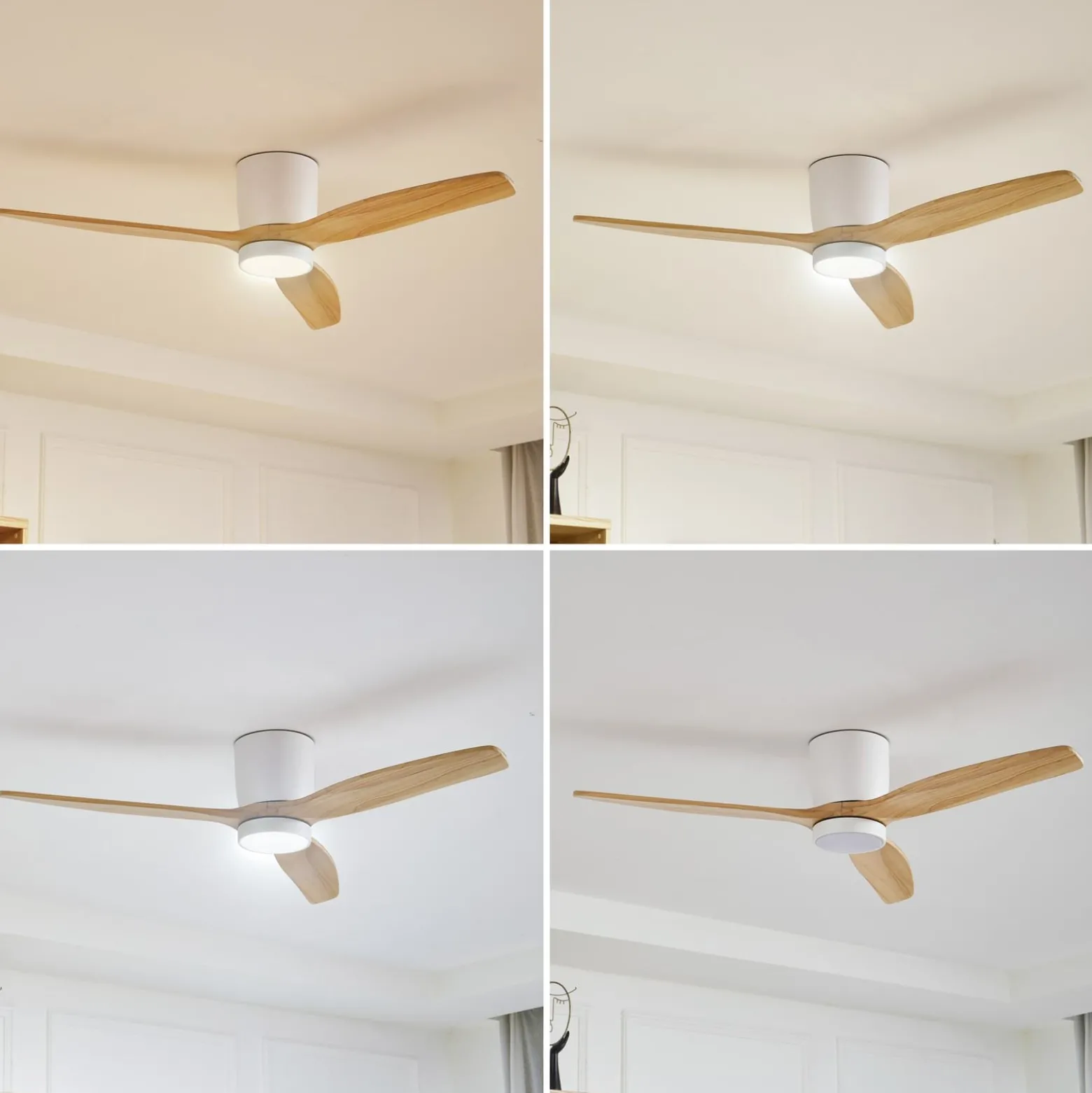 Lucande LED-kattotuuletin Faipari, vaalea puu, DC, 132 cm