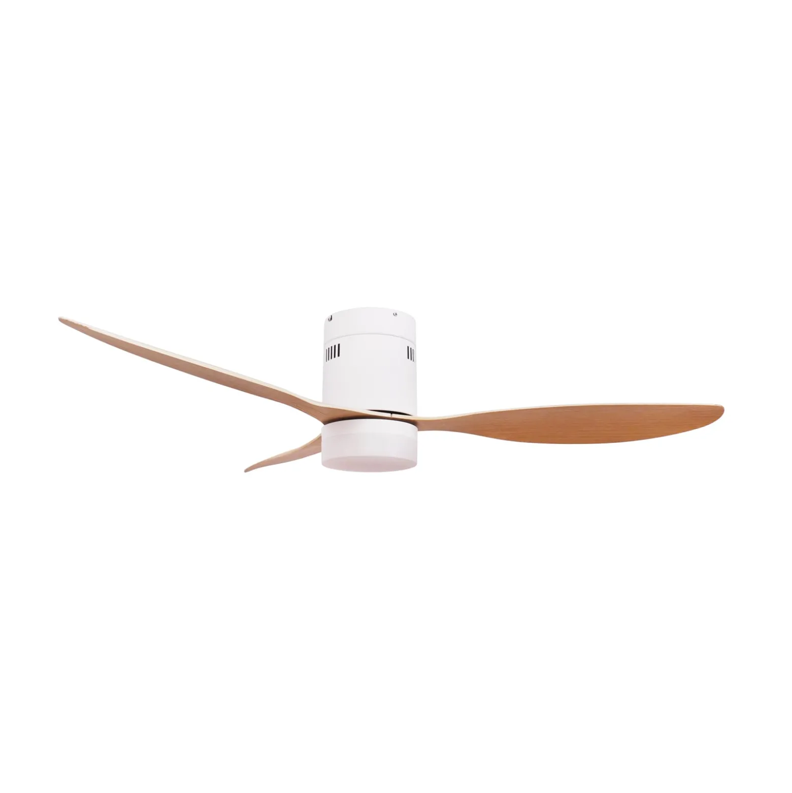 Lucande LED-kattotuuletin Kayu, valkoinen/puu, DC, 132 cm