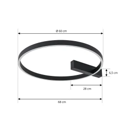 Lucande LED-kattovalaisin Isalin, 60 cm, musta, CCT, himmennettävä