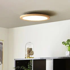Lucande LED-kattovalaisin Joren, Ø 38 cm, puu, CCT, kaukosäädin