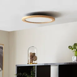 Lucande LED-kattovalaisin Joren, Ø 38 cm, puu, CCT, kaukosäädin