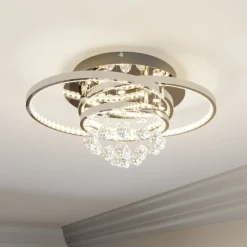 Lucande LED-kattovalaisin Keely, kromivärinen, kristalli, 45 cm