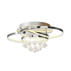Lucande LED-kattovalaisin Keely, kromivärinen, kristalli, 45 cm