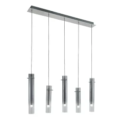 Lucande LED-kattovalaisin Korvitha, 5-valo, harmaa, lasi