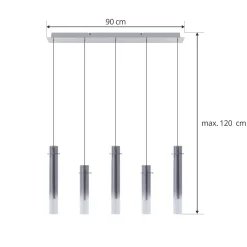 Lucande LED-kattovalaisin Korvitha, 5-valo, harmaa, lasi