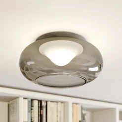 Lucande LED-kattovalaisin Mijo, Ø 43 cm, savunharmaa, lasi
