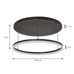 Lucande LED-kattovalaisin Orven, musta/marmori, Ø 50 cm, himmennettävä.