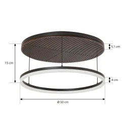 Lucande LED-kattovalaisin Orven, musta/puu, Ø50cm, himmennettävä