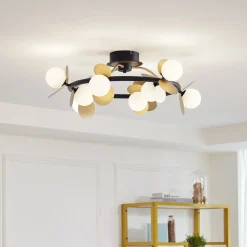 Lucande LED-kattovalaisin Pallo, 9-lamppuinen, musta/kulta, lasi