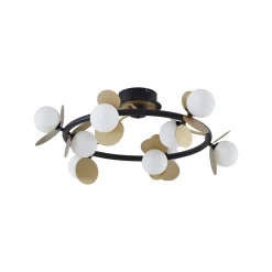 Lucande LED-kattovalaisin Pallo, 9-lamppuinen, musta/kulta, lasi