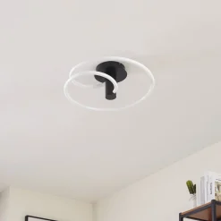 Lucande LED-kattovalaisin Valenora, valkoinen/musta, PC, Ø 49cm