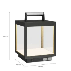 Lucande LED ladattava pöytävalaisin Cube, alumiini, IP54, himmennettävä