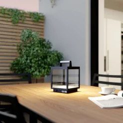 Lucande LED ladattava pöytävalaisin Cube, alumiini, IP54, himmennettävä