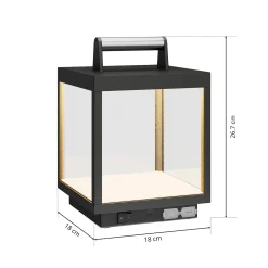 Lucande LED ladattava pöytävalaisin Cube, alumiini, IP54, himmennettävä