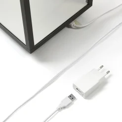 Lucande LED ladattava pöytävalaisin Cube, alumiini, IP54, himmennettävä