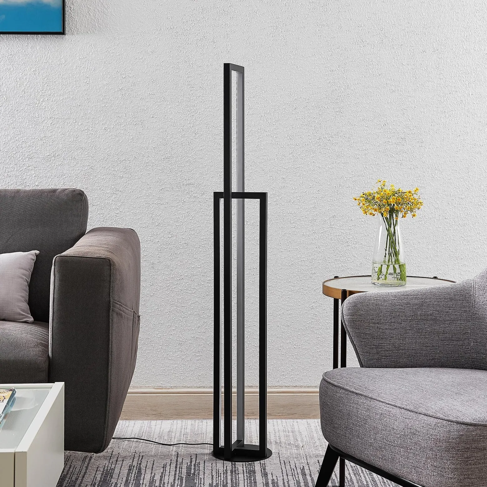 Lucande LED-lattiavalaisin Hylda, 123 cm, musta, alumiinia