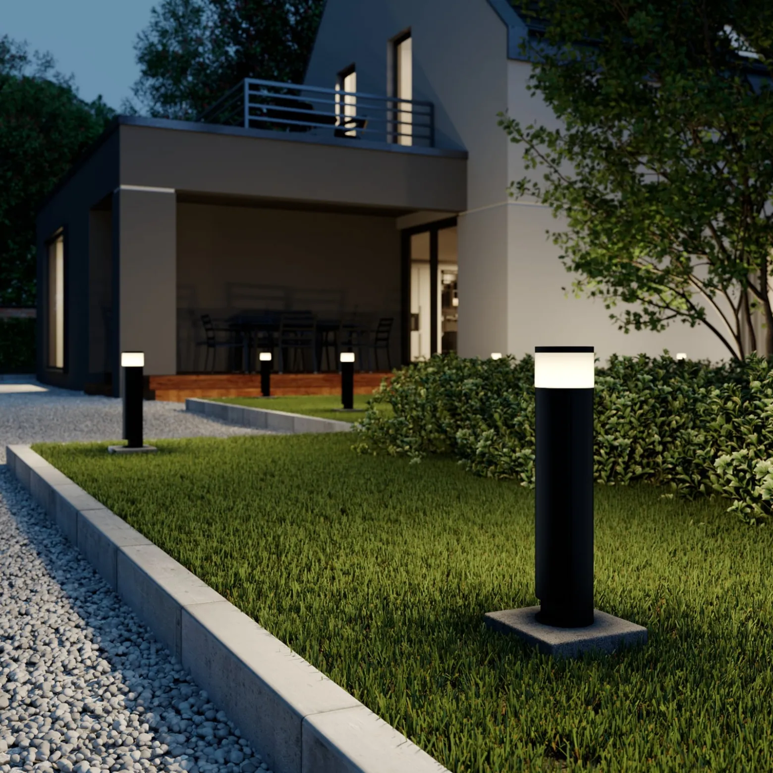 Lucande LED-pollarilamppu Corban, harmaa, ovi, pistorasiat, IP44
