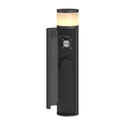 Lucande LED-pollarilamppu Corban, harmaa, ovi, pistorasiat, IP44