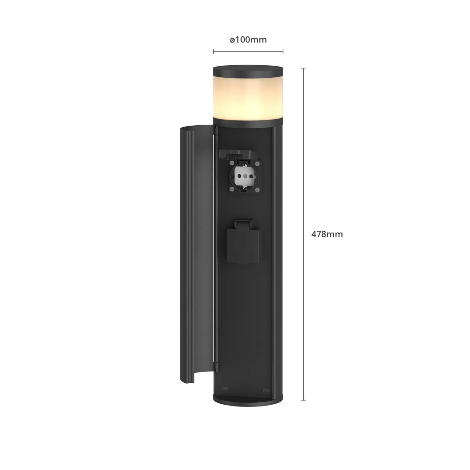 Lucande LED-pollarilamppu Corban, harmaa, ovi, pistorasiat, IP44