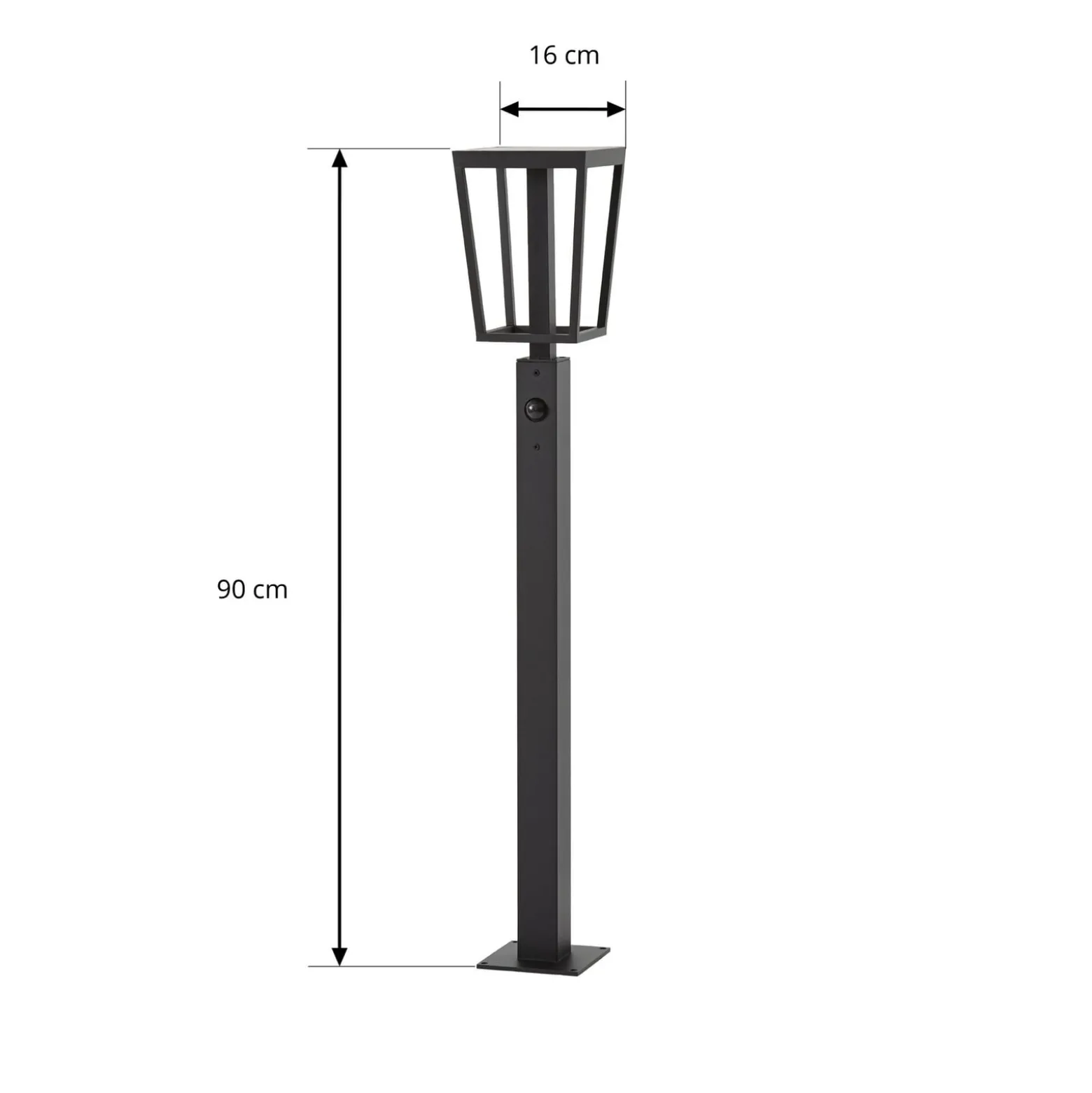 Lucande LED-pylväsvalaisin Lynx, 95,5 cm, musta, IP65, liiketunnistin